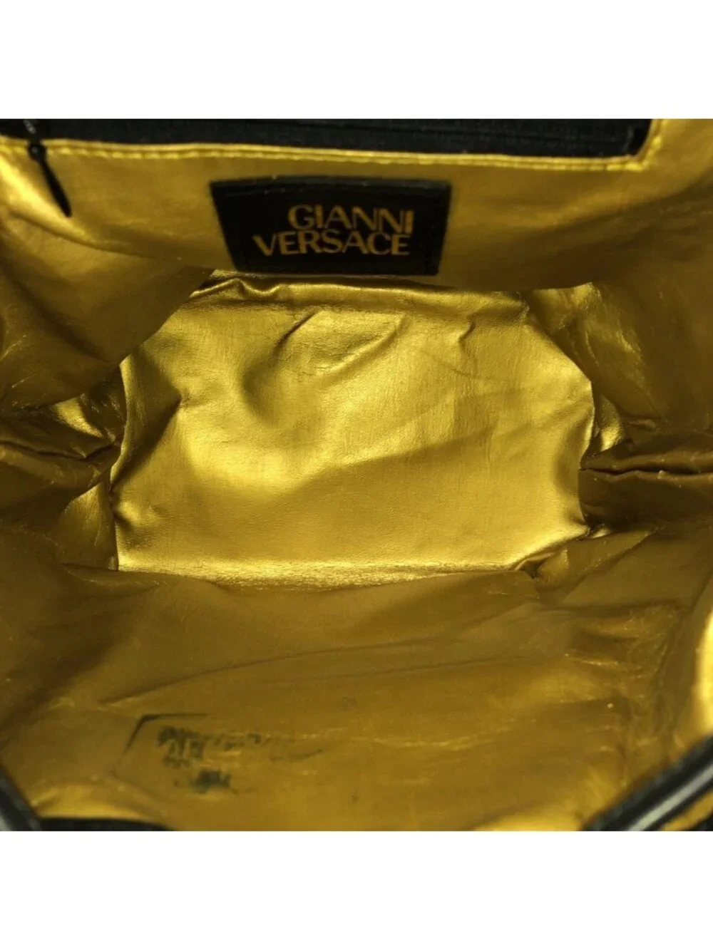 Versace Vintage Baroque Pattern Yellow Black Gold Leather Backpack